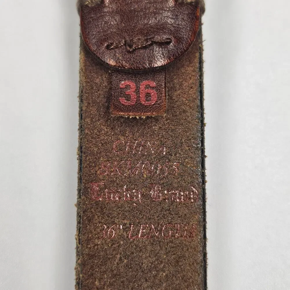 LUCKY BRAND VINTAGE BROWN GENUINE LEATHER BELT – MULTICOLOR STITCHING – SIZE 36